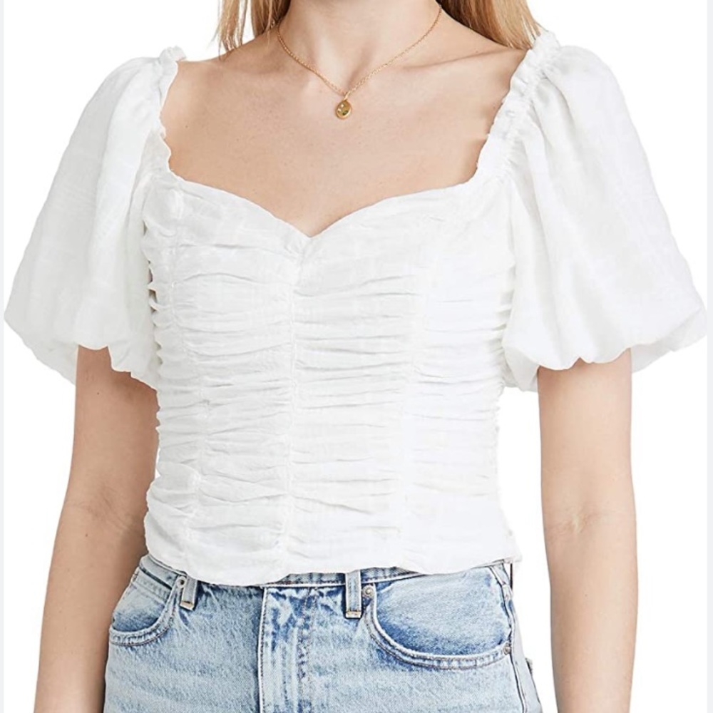 NWT • ASTR - White Ruched Puff Sleeve Blouse Top